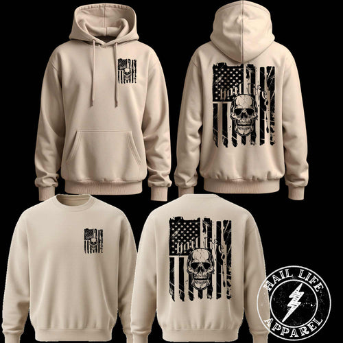 American Flag w/Skull Hoodie - Sweatshirt