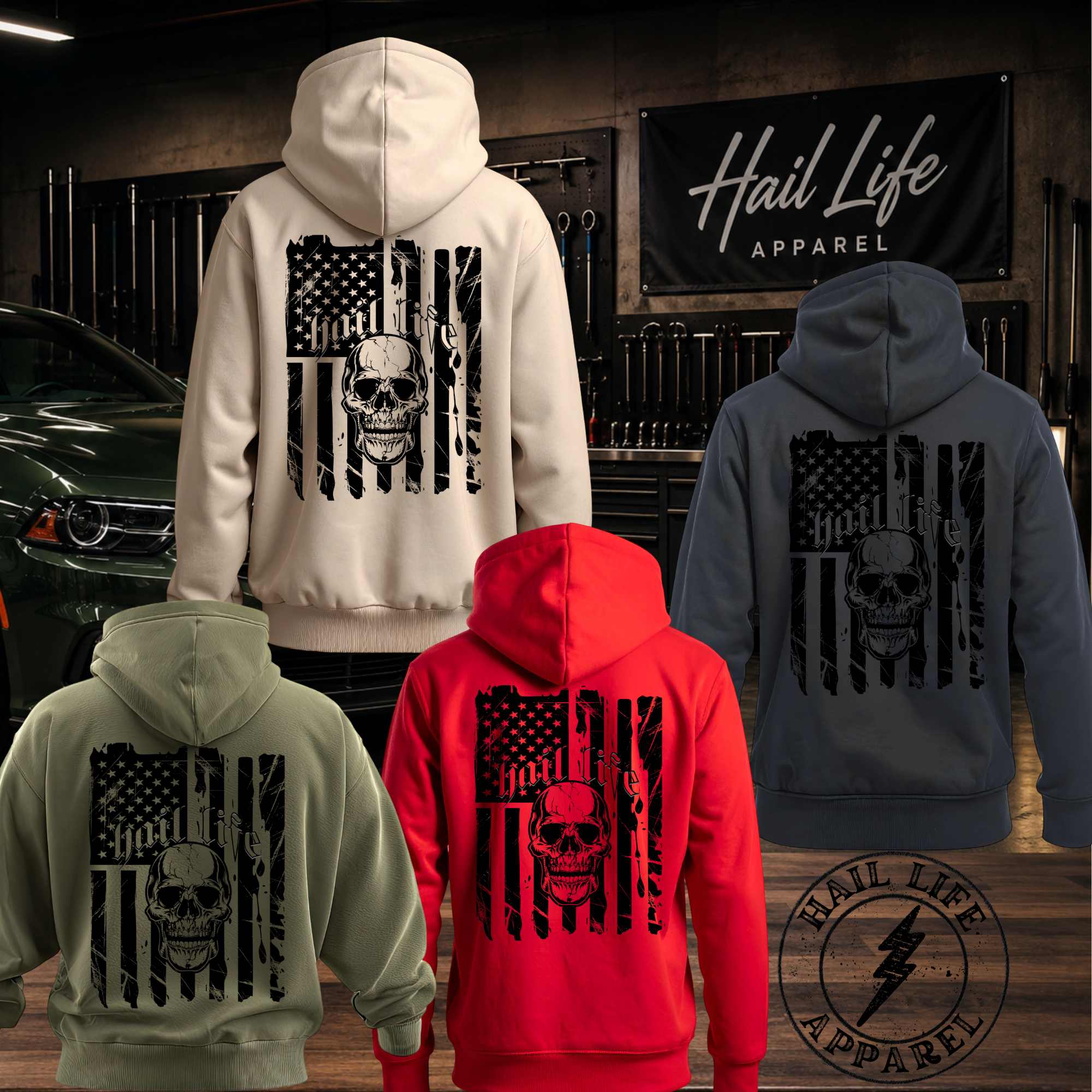American Flag w/Skull Hoodie - Sweatshirt