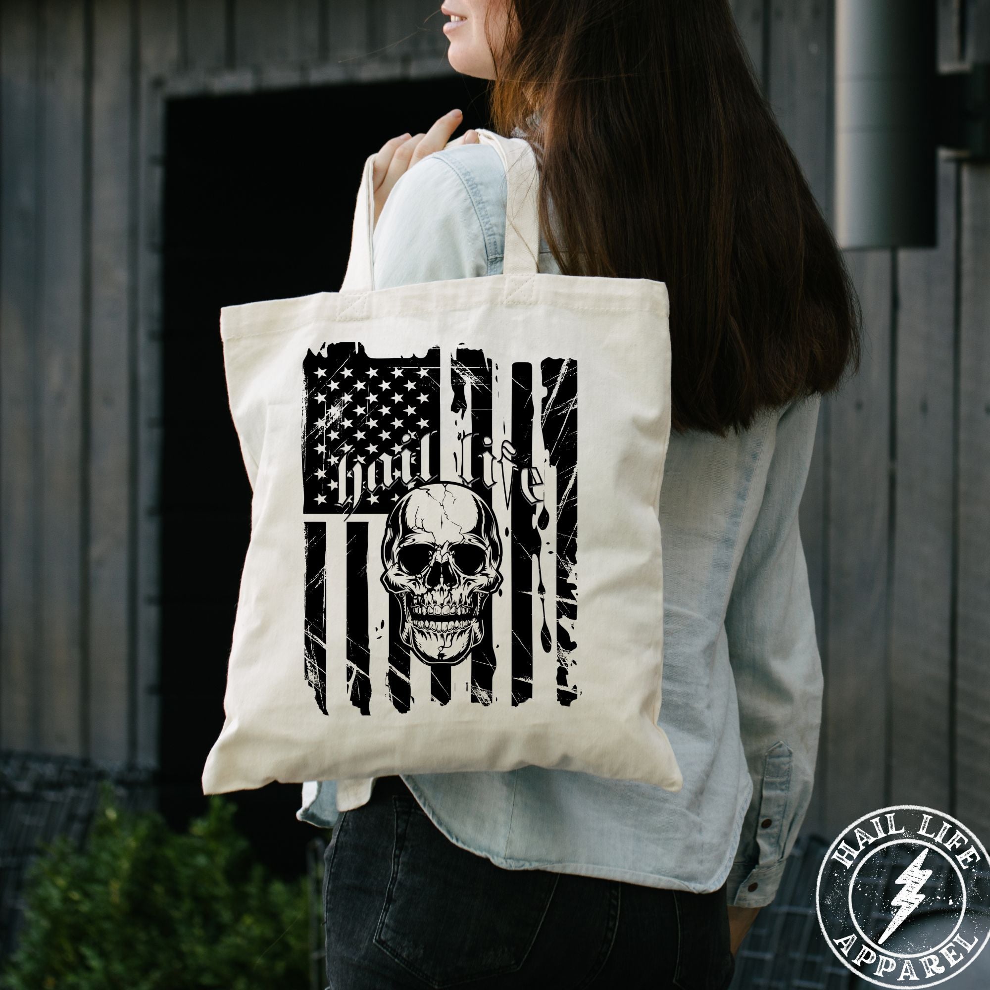 American Flag /Skull - Hail Life - Tote Bag