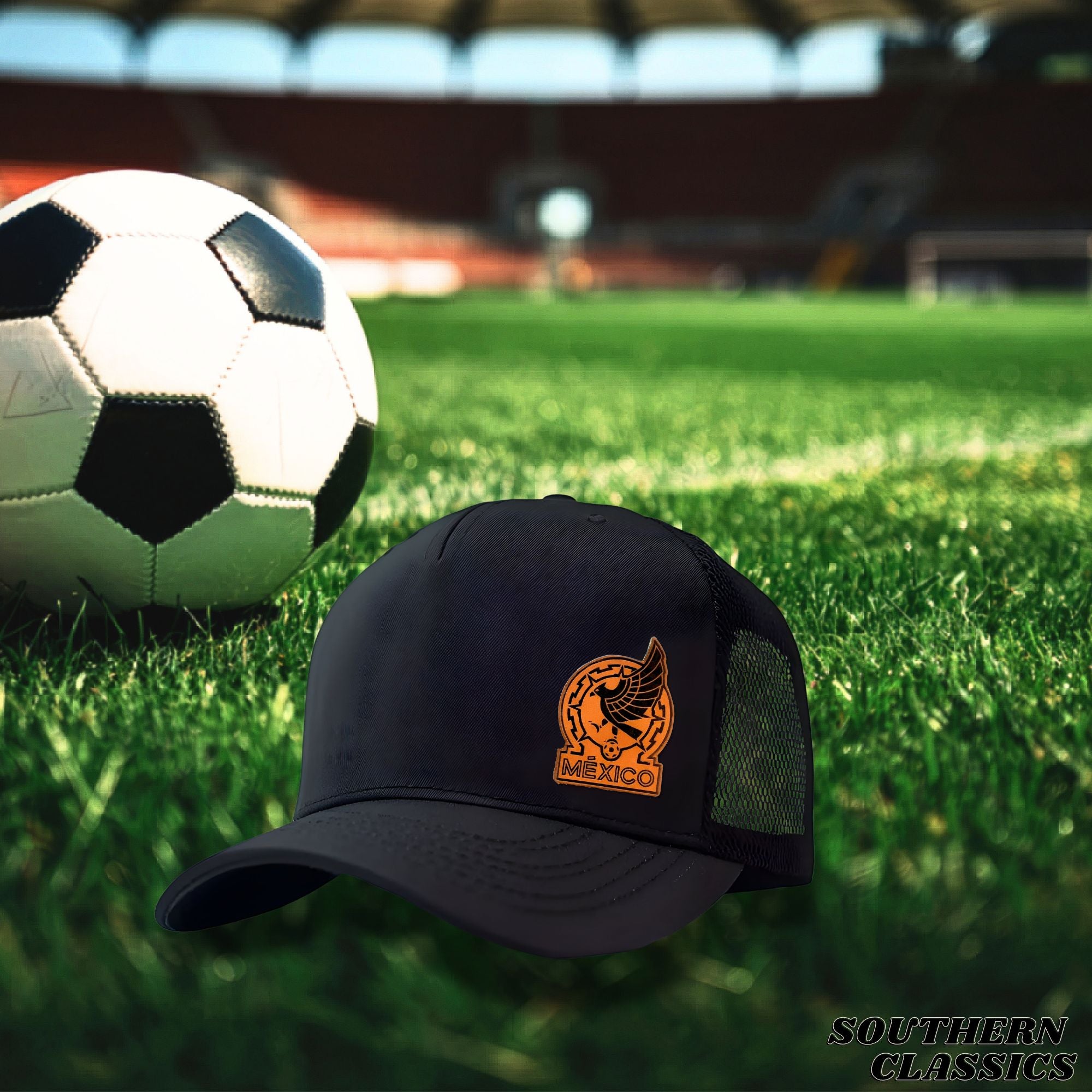 Mexico Soccer Leather Patch Trucker Hat