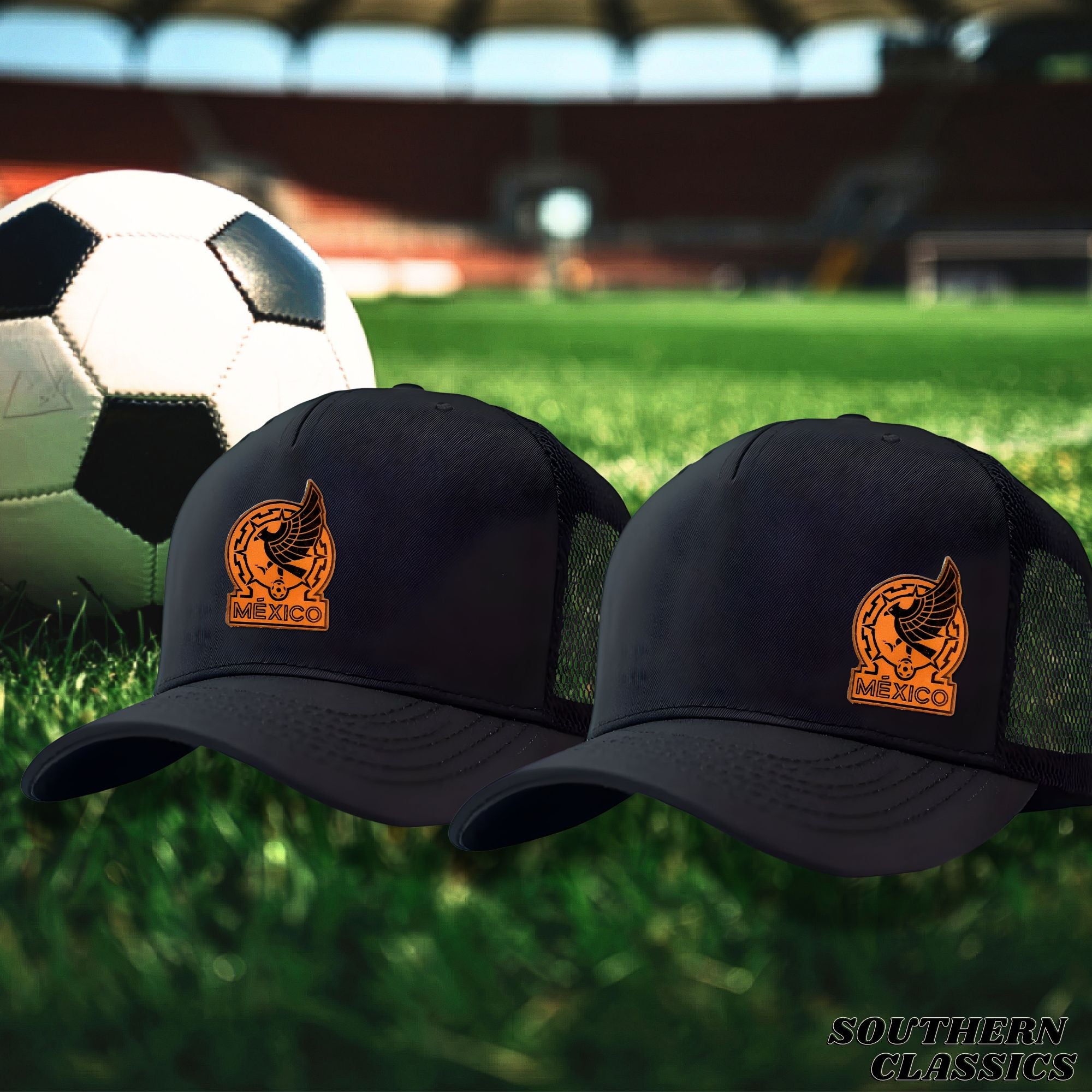 Mexico Soccer Leather Patch Trucker Hat