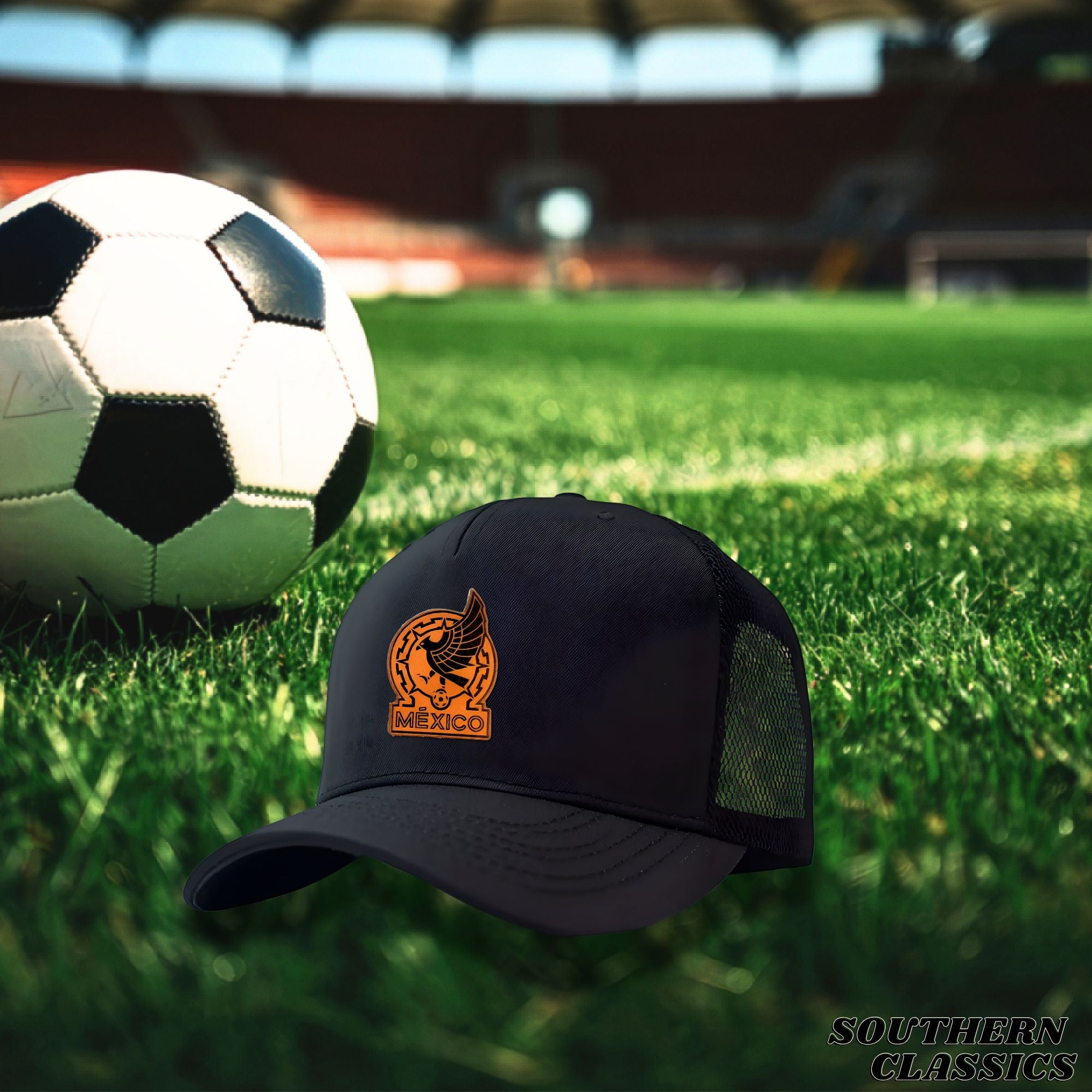 Mexico Soccer Leather Patch Trucker Hat