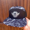 Lightning Trucker Hat w/Skull — Black to Silver Leatherette Patch